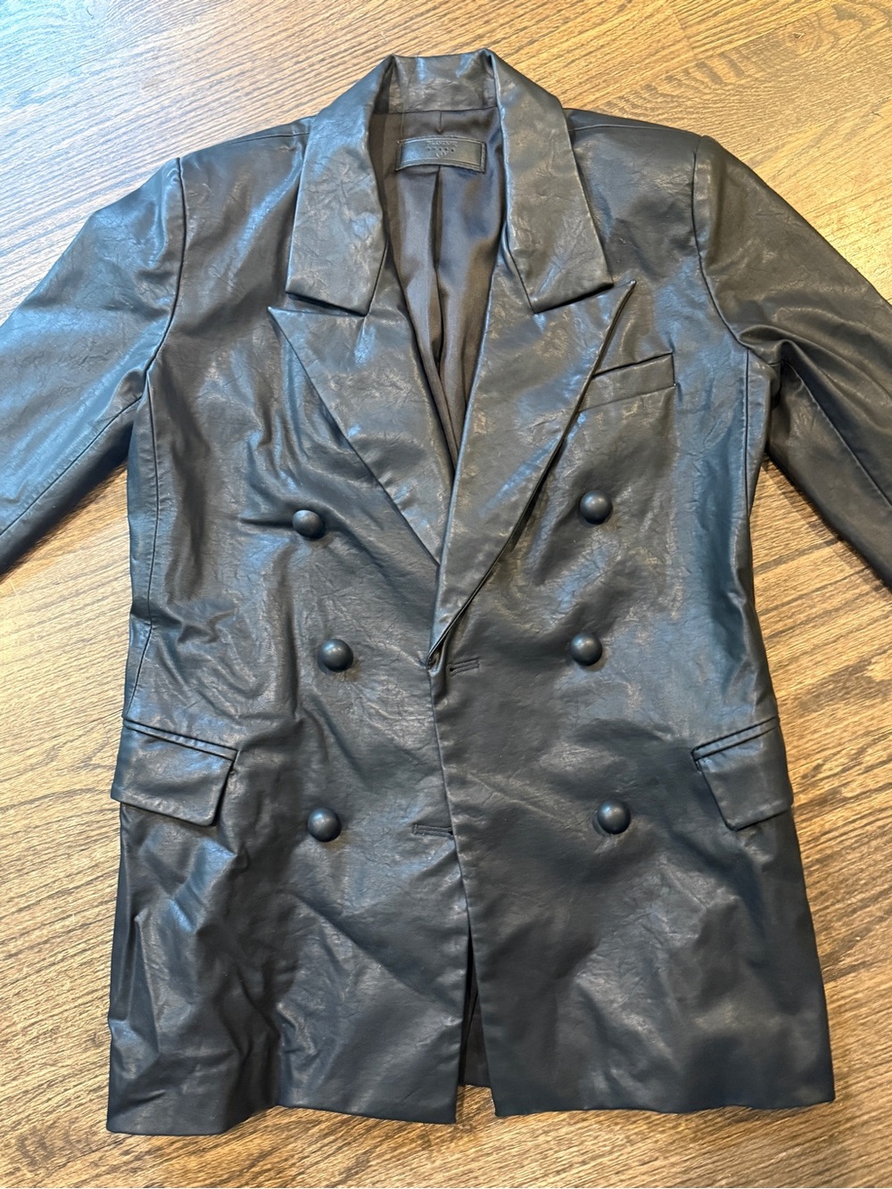 Blank NYC Black Double-Breasted Leather Blazer - Picture 2 of 9